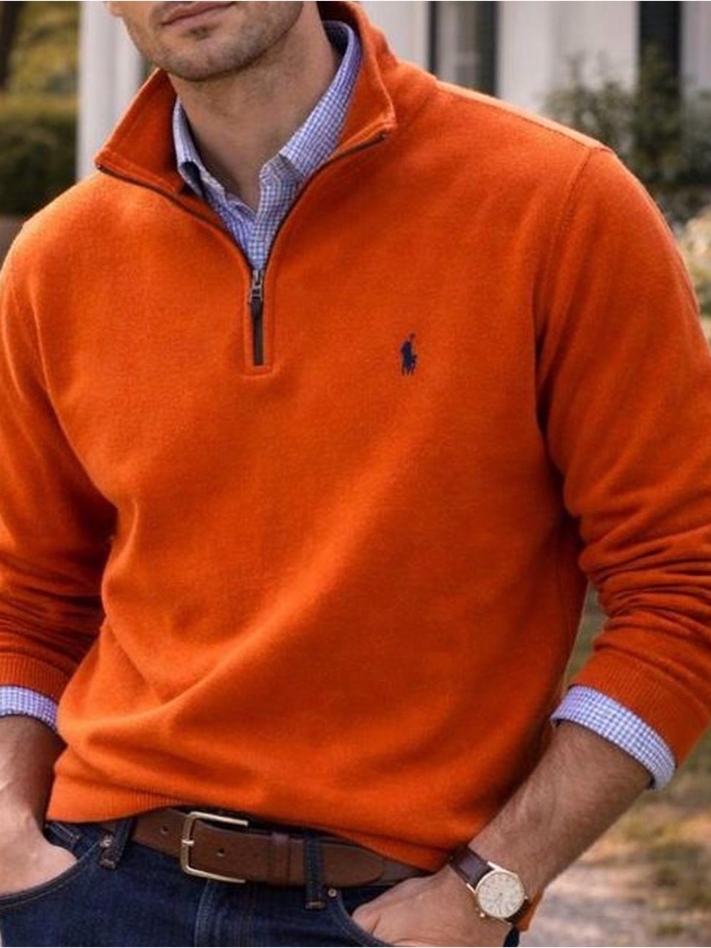 Men’s Polo Ralph Lauren Bright Orange Zip-Neck Sweater